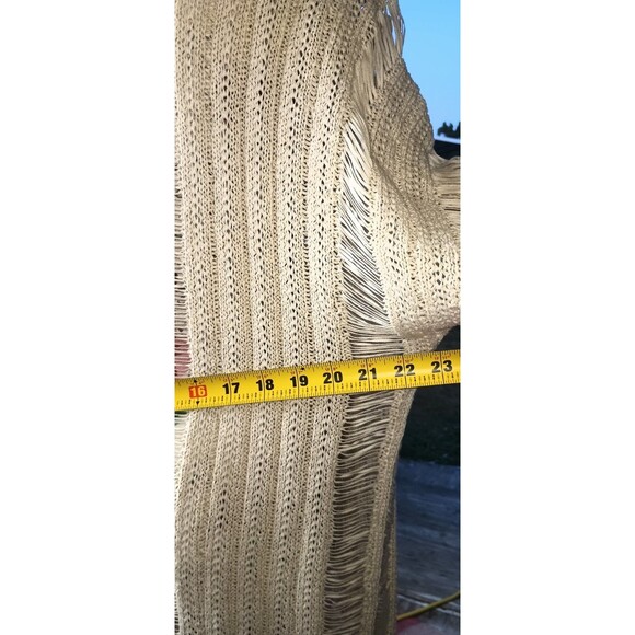 Jessica Simpson XS Oversized Fringed Duster Creme Ribbed Knit Boho Cowgirl - Picture 6 of 9